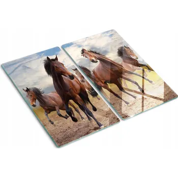 Obraz Skleněná kuchyňská prkénka na krájení s ozdobnou grafikou Pět koní 2x30x52 cm