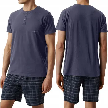 Pánské pyžamo Pánské pyžamo 100% BAVLNA Krátké letní na knoflíky ATLANTIC NMP-380 - XL