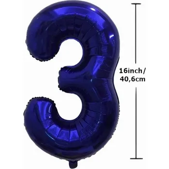 Balónek Fóliový balónek ČÍSLICE 3 Narozeniny Oslava Party 16 palců Tmavě modrý