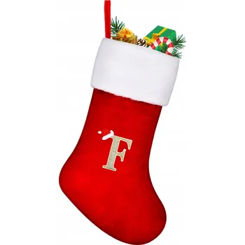 Vánoční dekorace Vánoční punčocha velká 45 cm červená na Vánoce s písmenem "F"