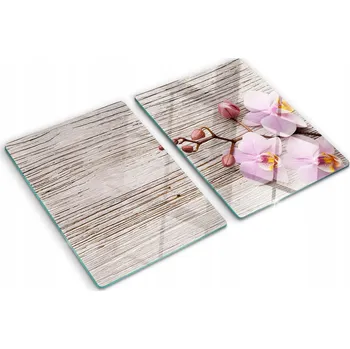 Obraz Skleněné tvrzené desky, sada 2 Kusů Orchidej na dřevě, 2x 40x52 cm