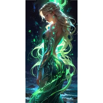 Diamantové malování Diamantové malování - Kráska v zeleném + třpytivé kamínky (100x50)
