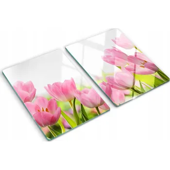 Obraz Skleněné kuchyňské desky na krájení s grafikou Růžové tulipány 2x40x52 cm