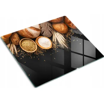 Obraz Dekorativní skleněná kuchyňská deska na krájení Chléb a pšenice 60x52 cm