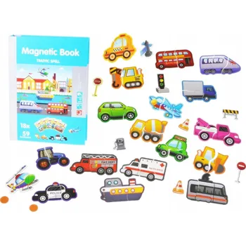 MAGNETICKÁ KNIHA SKLÁDANKA PUZZLE VOZIDLA AUTA 76 dílků