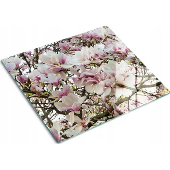 Obraz Skleněná kuchyňská deska z tvrzeného skla s dekorativním motivem Květy magnolie 60x52 cm
