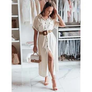 Dámské šaty Košilové šaty s páskem maxi ARMINA světle béžové