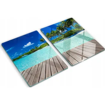 Obraz Dekorativní Skleněné Desky na Krájení a Servírování Pláž Tropická 2x40x52 cm