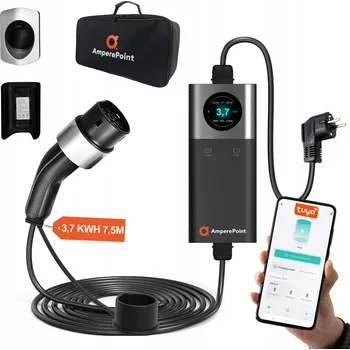 Nabíjecí stanice pro elektromobil Ampere Point Přenosná nabíječka EV Q37, 16A, 3,7kW, Typ 2 WIFI Tuya