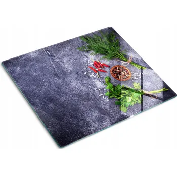 Obraz Skleněná kuchyňská deska na krájení s grafikou Bylinky a koření 60x52 cm