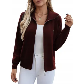 Dámská mikina YUTILA Dámská Mikina Kardigan na Zip Bez Kapuce Červená Velikost S