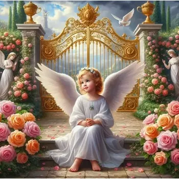 Diamantové malování Zakázková pro Diamantovani.cz Anděl a nebeská brána 50 x 50