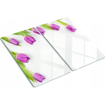 Obraz Skleněné kuchyňské desky tvrzené s grafikou Fialové tulipány 2x30x52 cm