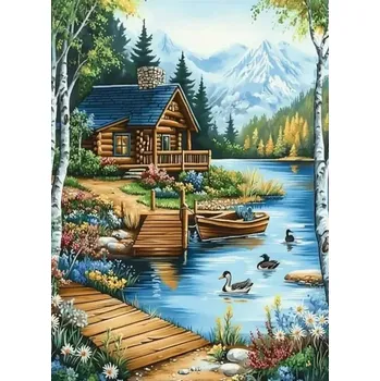 Diamantové malování Diamantové malování - Srub u jezera (50x70)