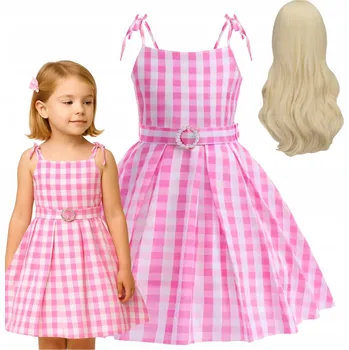 Karnevalový kostým KOSTÝM RŮŽOVÁ ŠATY S RETRO KOSTKOVANÝM VZOREM NA LÉTO KARNEVALOVÝ PLES 134 140