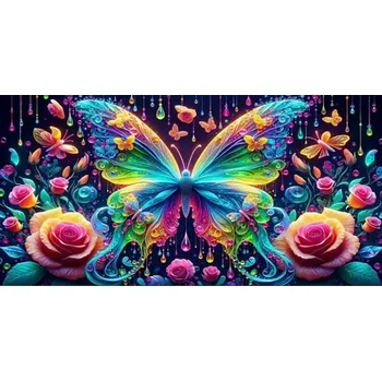 Diamantové malování Diamantové malování - Barevný motýl a růže + třpytivé kamínky (85 x 45)