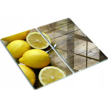 Obraz Dekorativní Deska z Tvrzené Sklo na Krájení - Motiv: Citrony na dřevě, 60x52 cm