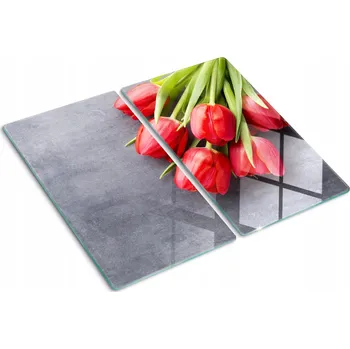 Obraz Dekorativní Deska z Tvrzené Sklo na Krájení Červené tulipány 60x52 cm