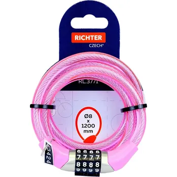 Zámek na kolo RICHTER CZECH Kódový lankový zámek RL.3771.8X1200.CRN Barva: růžová