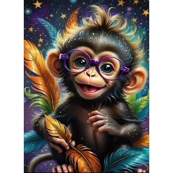 Diamantové malování Diamantové malování - Opičák + perleťové kamínky (50x70)