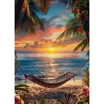 Diamantové malování Diamantové malování - Síťová houpačka na pláži + perleťové kamínky (50x70)