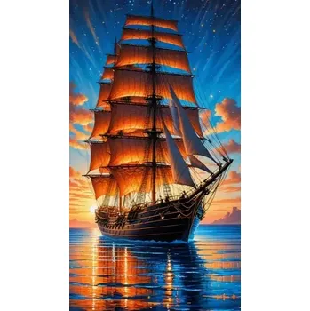 Diamantové malování Diamantové malování - Plachetnice + perleťové kamínky (100x50)