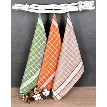 Utěrka Kuchyňské utěrky EGYPTSKÁ BAVLNA PERLA MIX, oranžová, zelená a béžová kostka, 3 kusy, 50x70cm