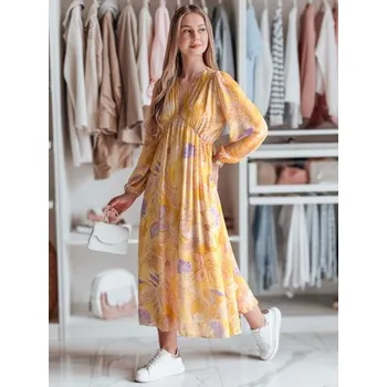 Dámské šaty Dámské midi květinových šatů LILOVIE žlutá