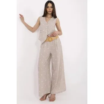 Tmavě béžová letní souprava pro ženy s výšivkou