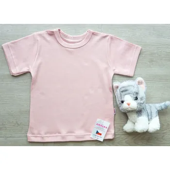 AMÁLKA Bavlněné volnější tričko krátký rukáv, pudrově růžové Velikost: 92