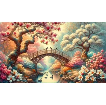 Diamantové malování Diamantové malování - Lávka v kvetoucí zahradě (120x80)