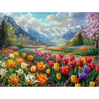 Diamantové malování Diamantové malování - Tulipánové pole + třpytivé kamínky (60x80)