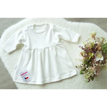 Dívčí šaty AMÁLKA Romantické šaty dlouhý rukáv ažurový vzor, smetanové Velikost: 56-62