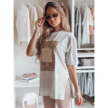 Světle šedé tričko s rozparky a potiskem RY2593 Velikost: L/XL