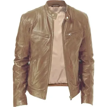 Moto bunda Pánská kožená bunda se stojáčkem Barva: Khaki, Velikost: 4XL