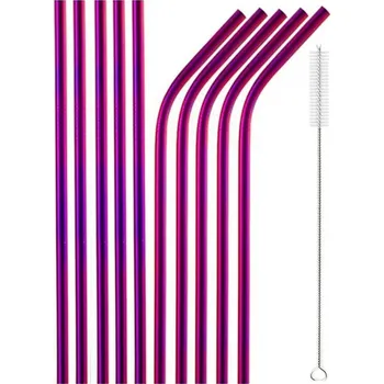 10 ks barevných kovových nerezových brček s kartáčkem | kovová brčka, nerezová brčka - Fialová smíšená A