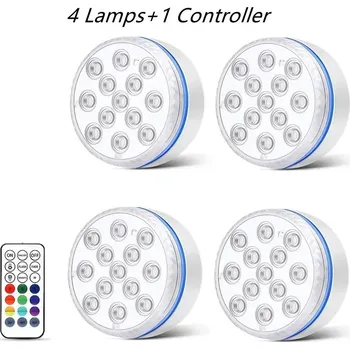 Noční světlo Aktualizované led světlo do vody s dálkovým ovládáním | podvodní světlo, rgb lampa - 4 Světlo 1 Ovladač , 8,5 cm