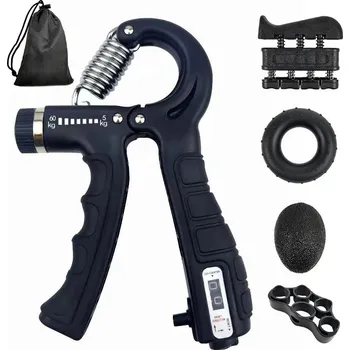 Posilovač stisku a prstů pro rehabilitaci a sílu | posilovač ruky, rehabilitační pomůcka - 5dílná sada - černá