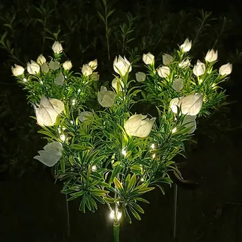 Zahradní dekorace Solární zahradní světla 42LED s květinami | Solární lampa | Zahradní dekorace | Svítící květiny - teplé světlo