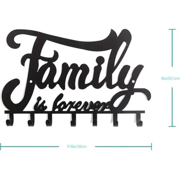 Věšák Držák klíčů s háčky černý kovový | nástěnný věšák, organizér klíčů - TY4244