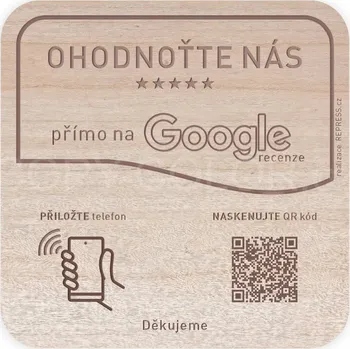 Papír NFC + QR dřevěná destička pro Google recenze