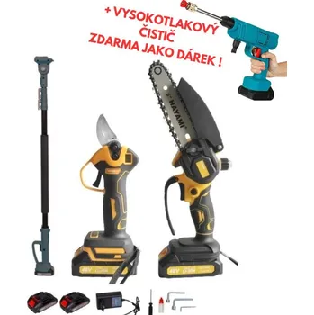 AKU zahradní sada 3v1 s teleskopickou tyčí + DÁREK: vysokotlakový čistič zdarma Délka teleskopické tyče je 2,6 metrů + dárek vysokotlakový čistič zdarma (bez baterie) a náhradní řetěz zdarma