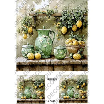 Výtvarný papír Rýžový a soft papír na decoupage - Kuchyně - zelená žlutá - KB03865 Materiál: Rýžový papír, Rozměr: A4