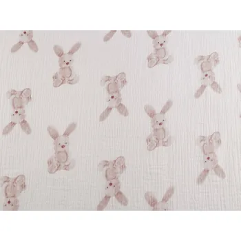 Mušelín / dvojitá gázovina zajíček Varianta: bunny bílá béžová, Balení: 1 m