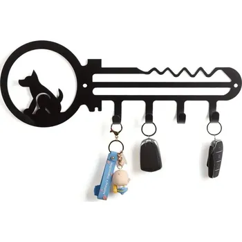 Věšák Držák klíčů s háčky černý kovový | nástěnný věšák, organizér klíčů - TY4250