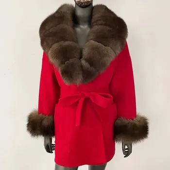 Dámský kabát kabát z pravé liščí a mývalí kožešiny na zimu Velikost: M, Barva (Varianta): Red zidiao