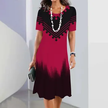 Dámské šaty letní šaty se vzory a krátkým rukávem ve volném střihu Velikost: L, Barva (Varianta): am01-sm11723