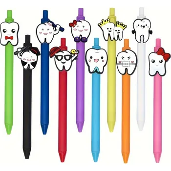 Kuličkové pera s motivem Zuby / Zubař - sada 10 ks (barevné)