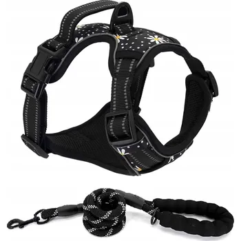 Postroj pro psa Postroj pro psa s vodítkem Prodyšný Reflexní XL Černý Květiny
