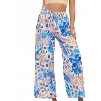 Dámské kalhoty VZOROVANÉ ŠIROKÉ DÁMSKÉ KALHOTY 22P01 MODRÉ Univerzální